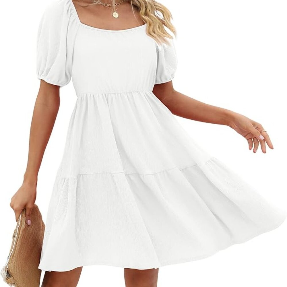White Puff Sleeve Tiered Babydoll Dress – 2XL